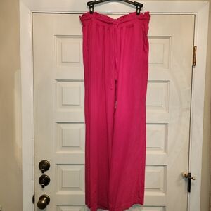 REWASH Brand Fuchsia-Hot Pink Wide-Leg Pants XL 31" Inseam Linen/Rayon